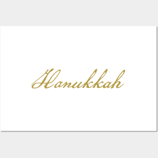 Hanukkah Gold Script Typography Posters and Art